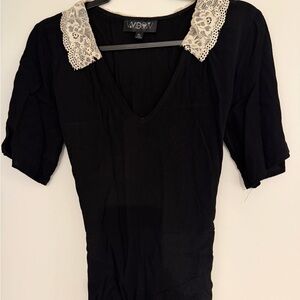 Black Midi Dress with Lace Collar